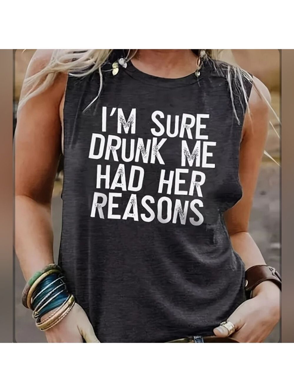 FUNNY Graphic Sleeveless Gray Cotton Blend Tee Shirt Size XXL